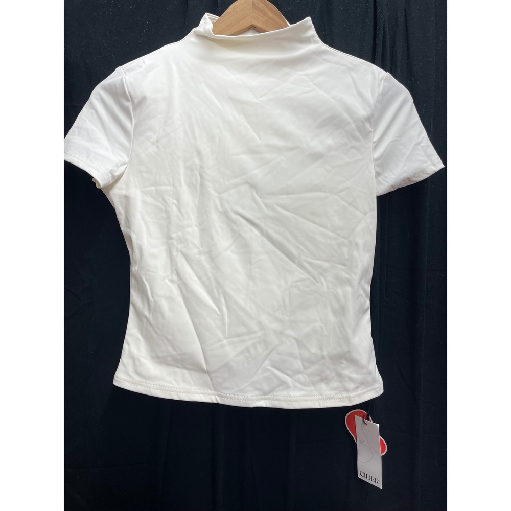 Cider Womens White Mock Neck‎ Short Sleeve Top Stretch Minimalist Basic Size M